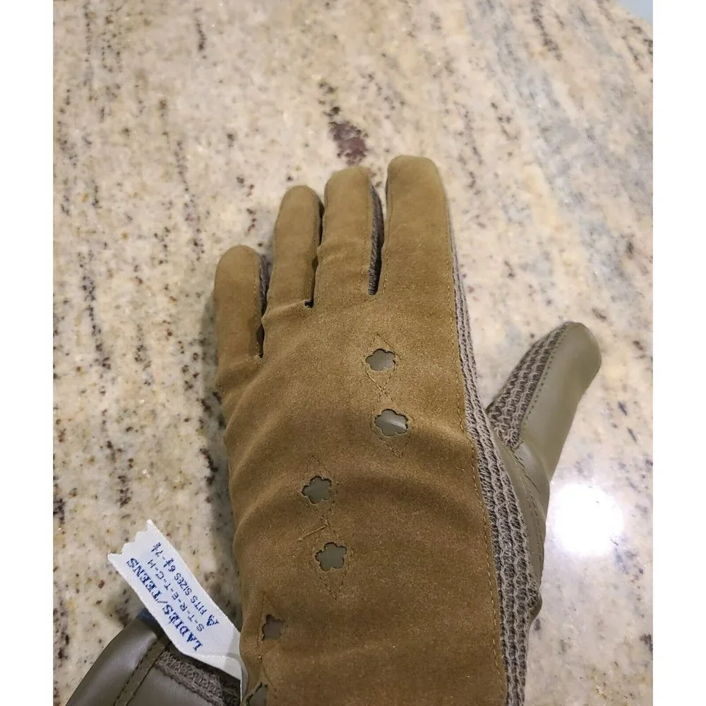 Vintage Women's 6.5-7.5 M Driving Motorcycle Lined Brown Green Stretch Gloves